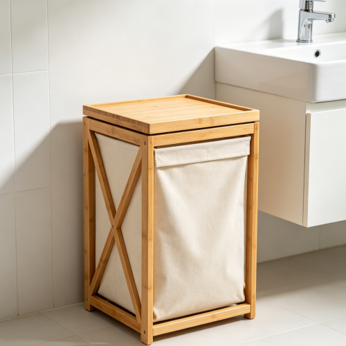 Bamboo Frame Laundry Hamper with Lid